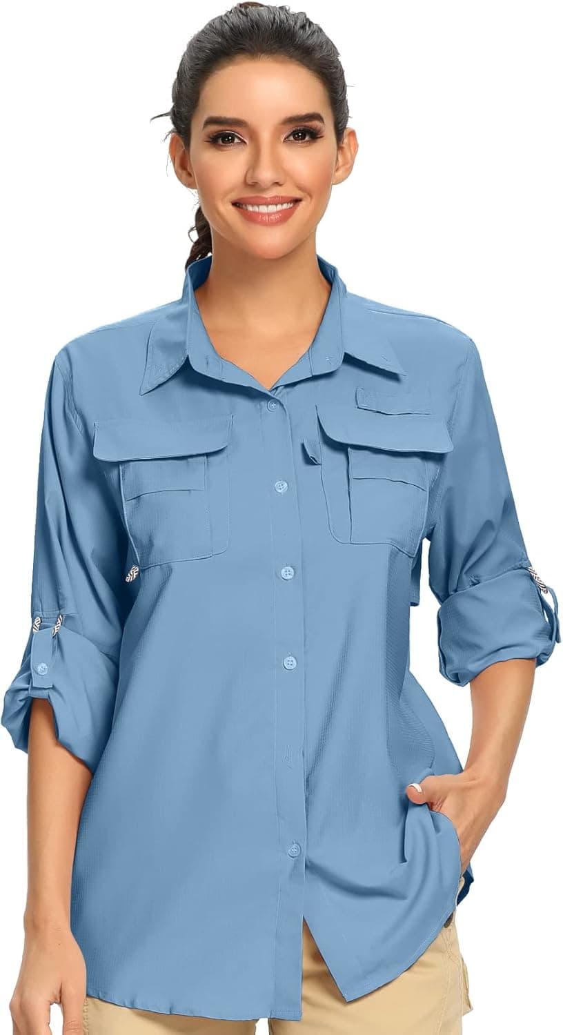 Women's Long Sleeve Shirts UPF 50+ UV Sun Protection Safari Shirt, Outdoor Cool Quick Dry Fishing Hiking Gardening Clothes