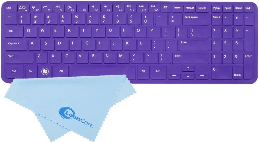 LeenCore Silicone Laptop Keyboard Cover Skin Protector for Dell Inspiron N5010 US Layout + 1x Microfiber Cleaning Cloth From LeenCore (Purple)