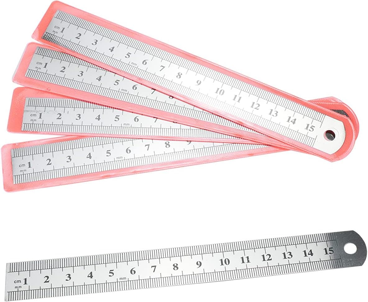 HONJIE 5Pcs Stainless Steel Ruler 15cm/6 Inch,Inch/Metric Graduations Ruler, Mm Ruler, Metal Ruler