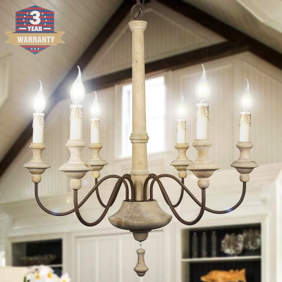 Chandeliers Farmhouse Wood Chandelier-RC 6 Lights-Dining Room Chandelier Kitchen Chandelier Candle Chandelier Living Room Chandelier Small Chandelier Bedroom Chandelier
