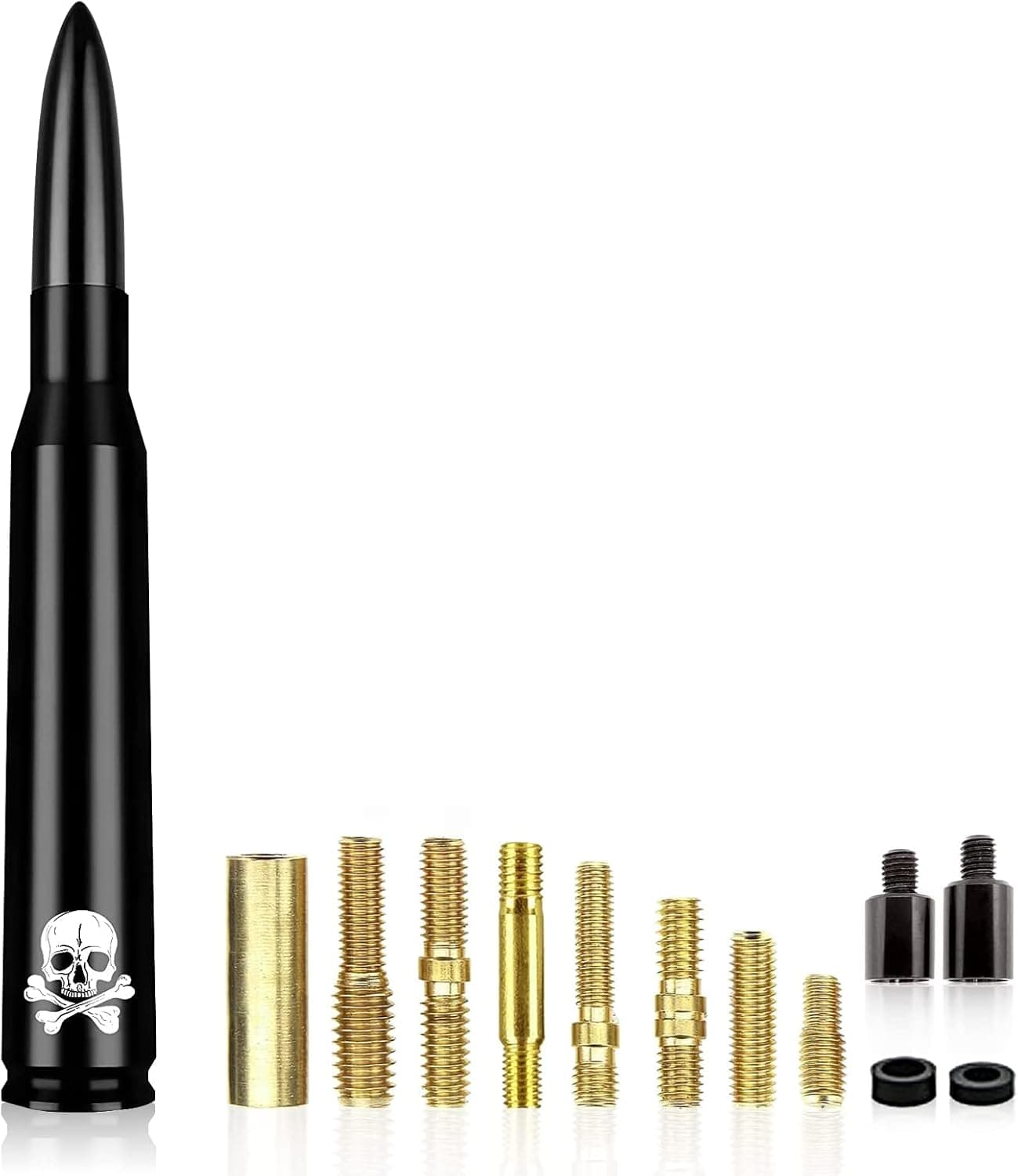 Ajxn Pack-1 Car Bullet Antenna, 5.5" Skull Antenna Mast, Truck Waterproof Radio Antenna, Universal for Most Car Models, Compatible with Ford F150 F250 Dodge Ram Chevy (Black)