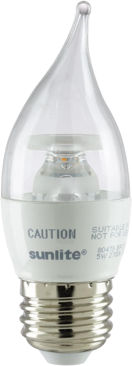 Sunlite 80479-SU CA11 Flame Tip Chandelier Light Bulb, 27K – Warm White, 4.5 Watts (40w Equivalent), 300 Lumens, Medium (E26) Base, Dimmable, Energy Star Certified, 1 Pack