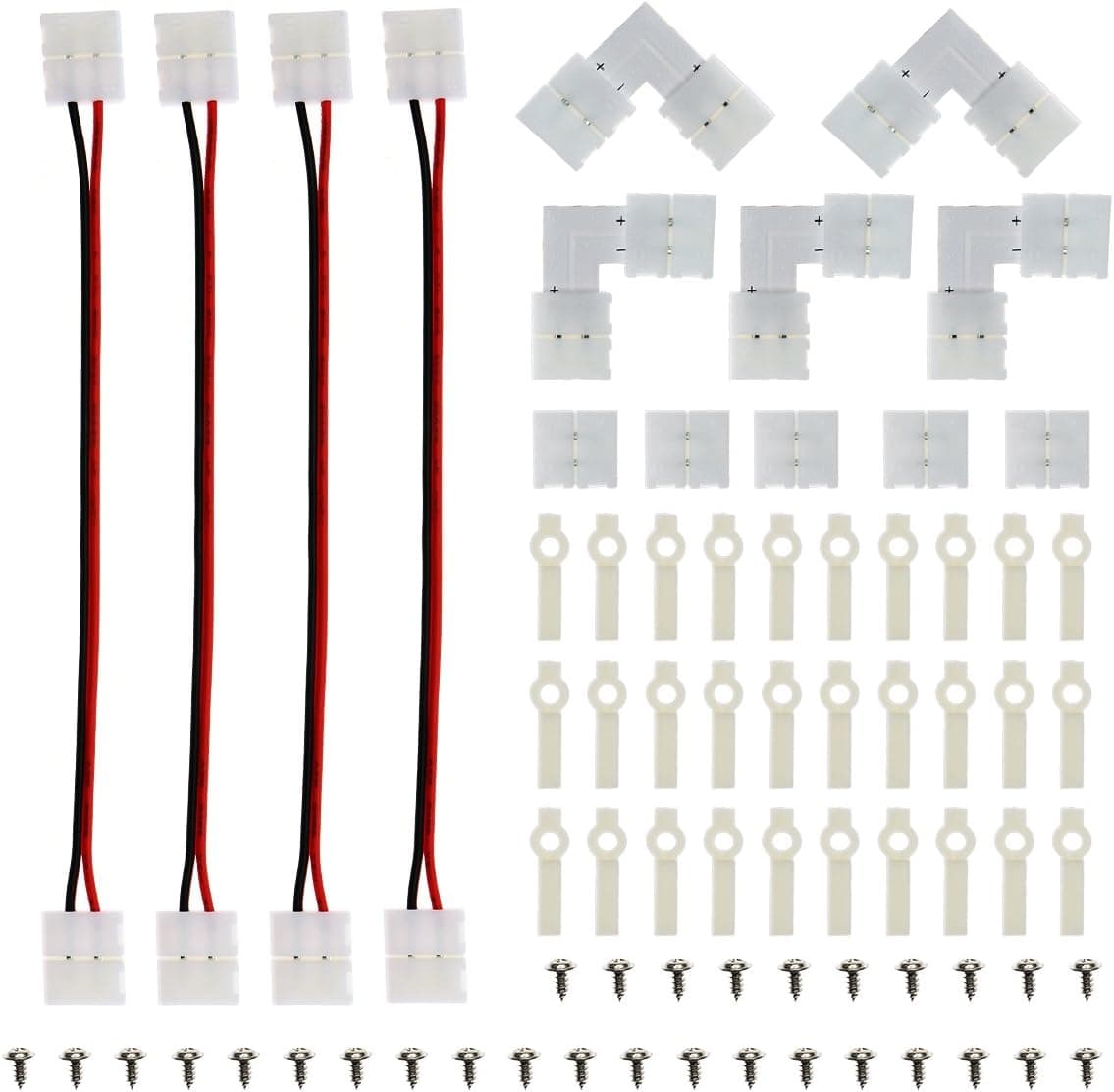 LED Strip Light Connector and Munting Bracket Kit, Screws Included for 2-Pin 10mm Single Color LED Strip Lights