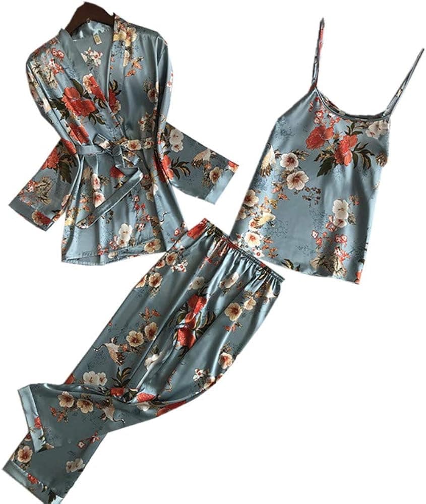 JY jiayun Printed Pajamas Women's Satin 3 Piece Pajamas