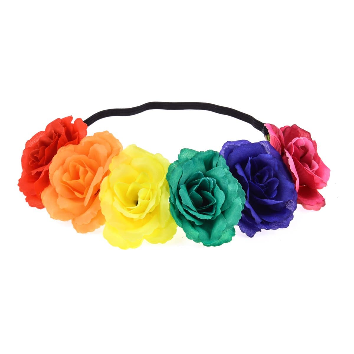 Accesyes National Flag Color Headwear Rose Flower Headband Festival Wreath for Photography (Rainbow)