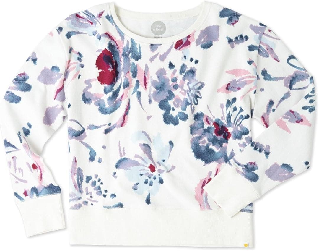 Life is good Women's Go-To Crew Abstract Floral Sweater, Simply Ivory