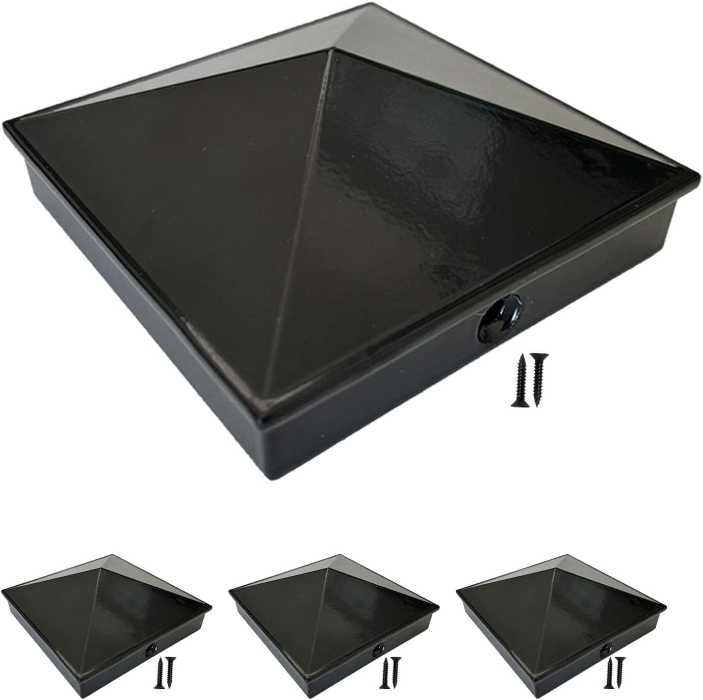 Wood Fence Post Caps 4x4 (3.5") Black 4 Pack Powder Coated Aluminum Pyramid Post Cap Cover for Outdoor Fences and Decks