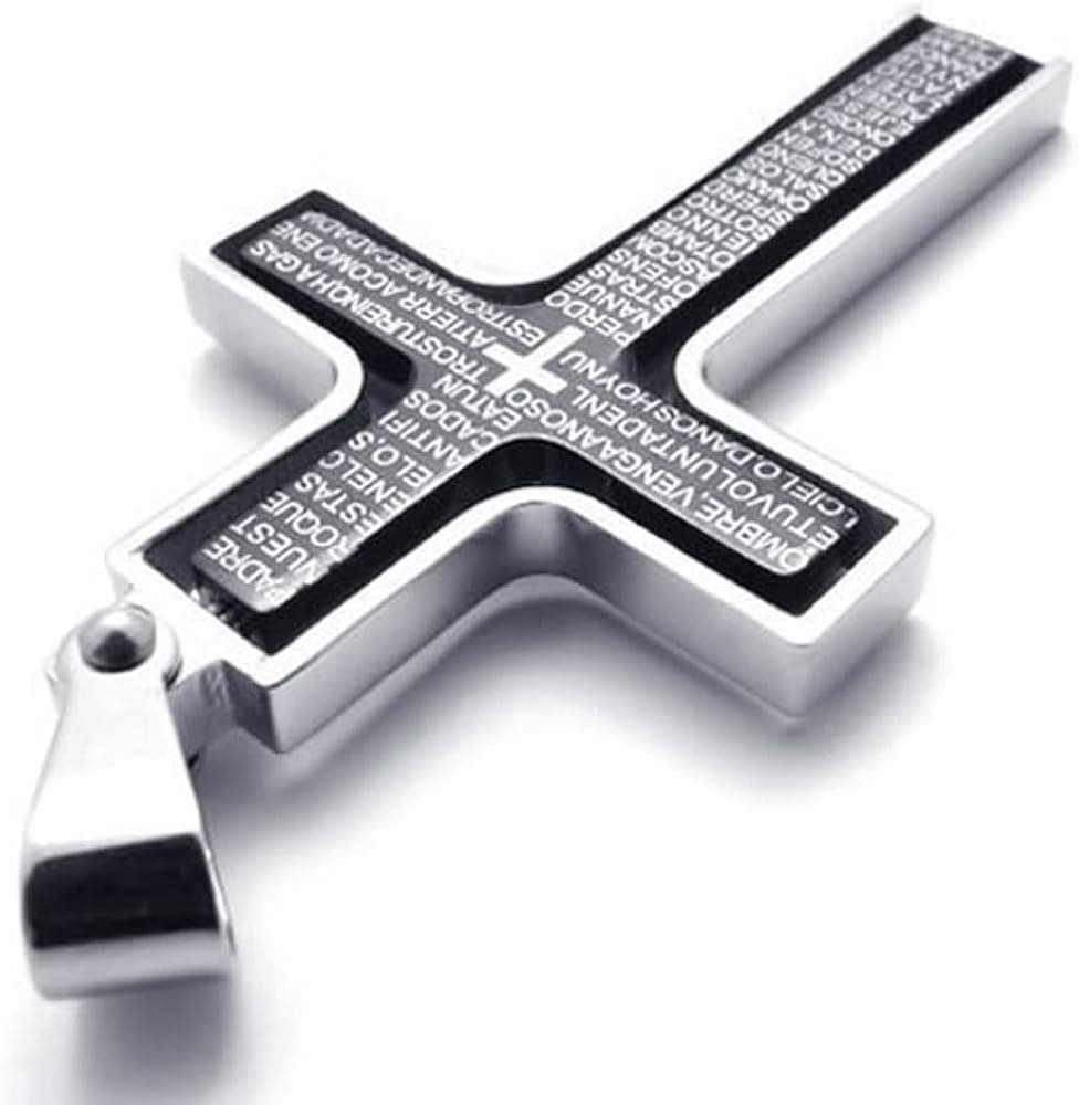 KONOV Stainless Steel Prayer Cross Mens Womens Pendant Necklace, Black, 24 inch Chain
