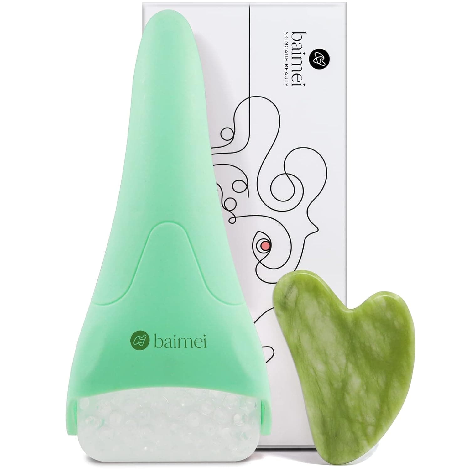 BAIMEI Ice Roller for Face and Gua Sha Facial Tools, Ice Face Roller Reduces Puffiness Migraine Pain Relief (Green)