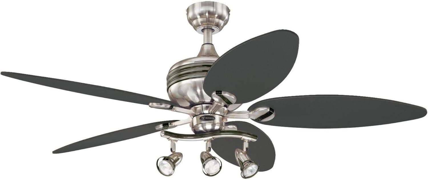 Westinghouse 7234220 Xavier II 52-Inch Five-Blade Indoor Ceiling Fan with Three Spot Lights, Brushed Nickel with Gun Metal Accents (Renewed)