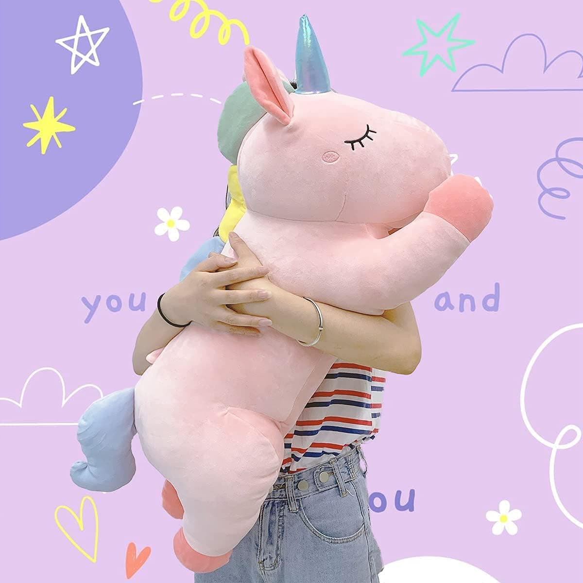 ARELUX 24" Cute Pink Giant Stuffed Unicorn Plush:Soft Animal Hugging Pillow Stuffed Animal, Big Body Squishy Plushie,Large Gifts for Kids, Kawaii Toy for Girls Room Decor
