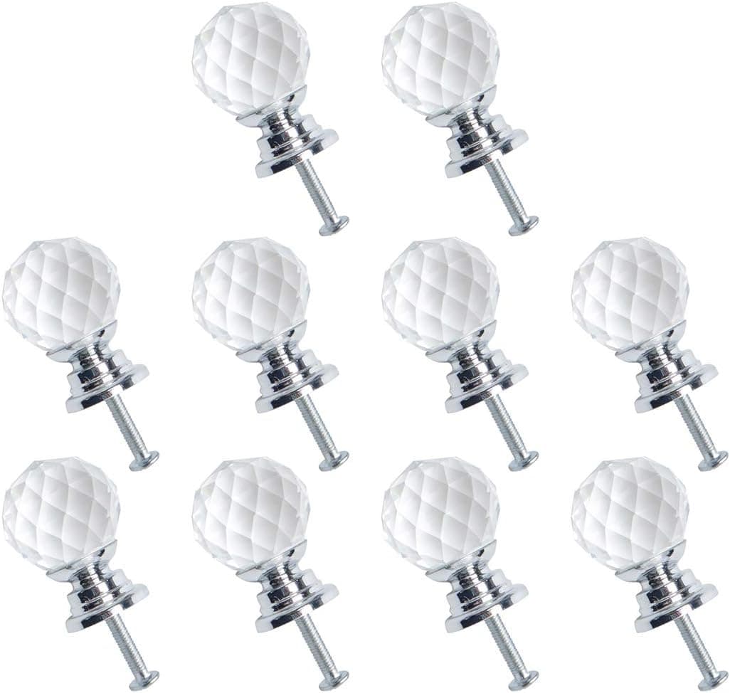 uxcell 20mm Dia 10pcs Crystal Knobs Aluminum Alloy Base Round Shape Knob Drawer Pull Handle Furniture Door Cabinet Cupboard Wardrobe Dresser Decorative Silver Color