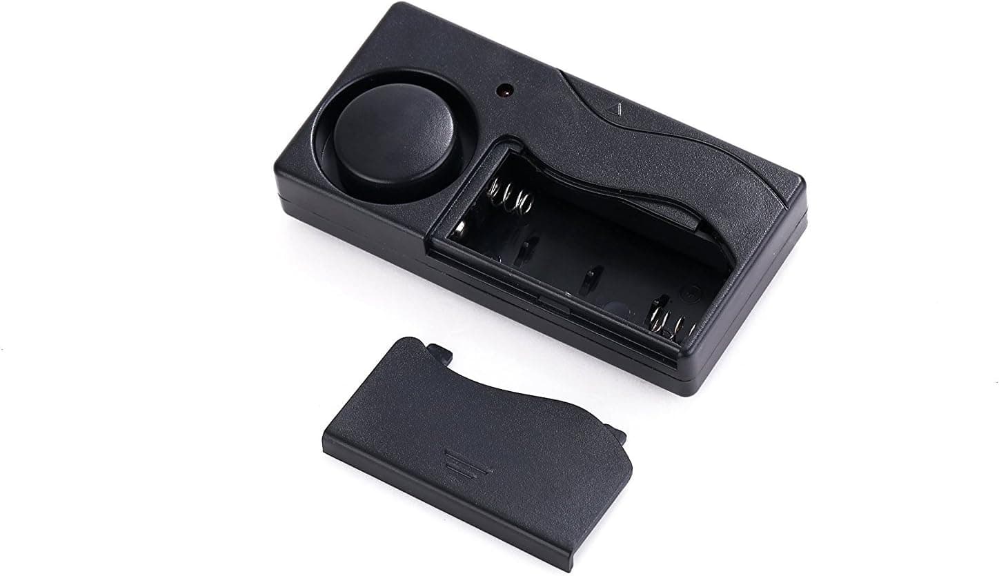 Portable Alarm Siren 110db Theft Scaring Alarm Door Window Vibration Activated Aalarm Vibration Alarm Remote Control with Battery