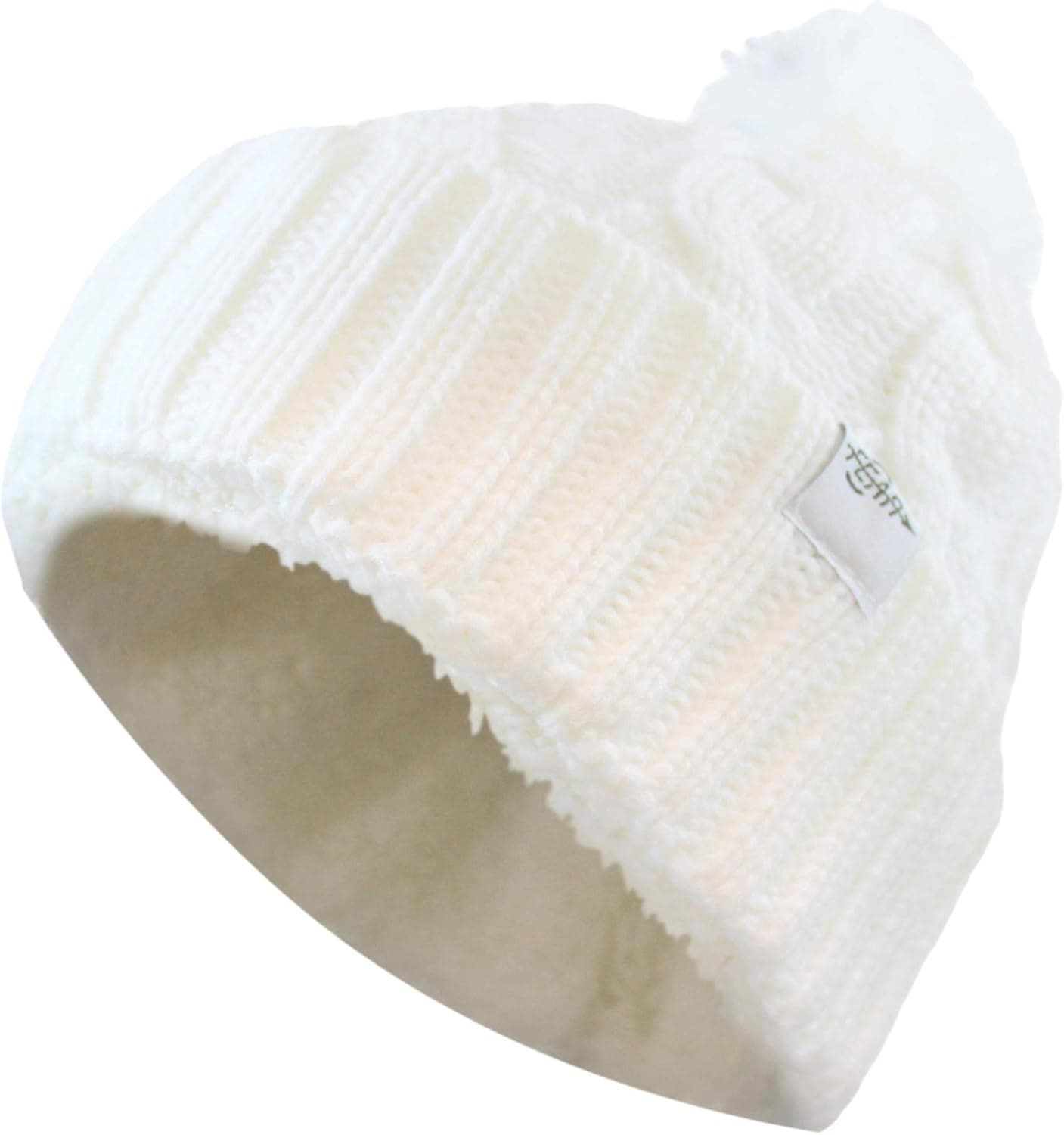 Fear0 NJ Extreme Warm Plush Wool Insulated White Black Knit Cable Pom Pom Skullies Cap Winter Beanie Hat for Women Girl