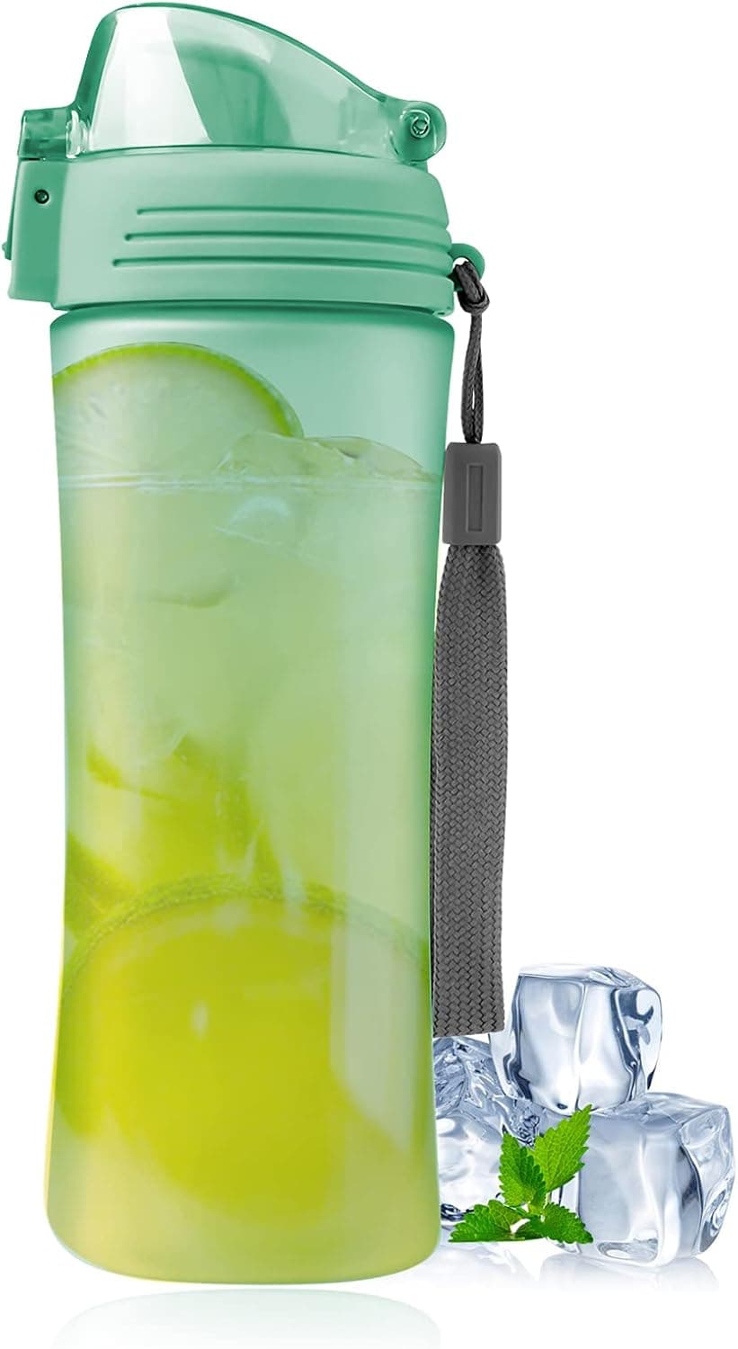 Water Bottle with Lock Flip Lid, 17oz Leakproof & Durable Water Bottles, with Removable Strainer and Carrying Lanyard, Sport & Fitness, Daily Drink Bottle for Office, School, Outdoor(Green)