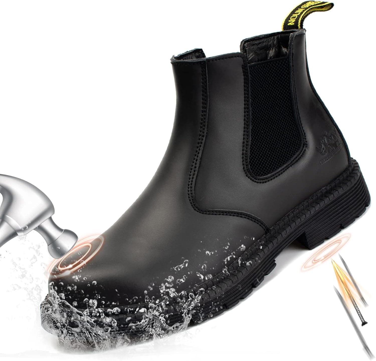 NOLINSHIELD Men's Work Boots, Steel Toe Slip on Safety Work Boots for Men, Water Repellent Lightweight Working Shoes, Black-7