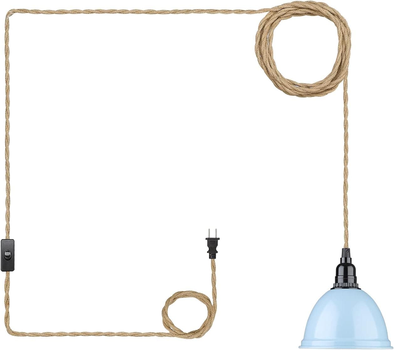 Emliviar Plug in Hanging Light - Modern Pendant Light Fixture with Cord Twisted Hemp Rope for Dining Room Bedroom, Blue Finish, YCE240-M1L Blue