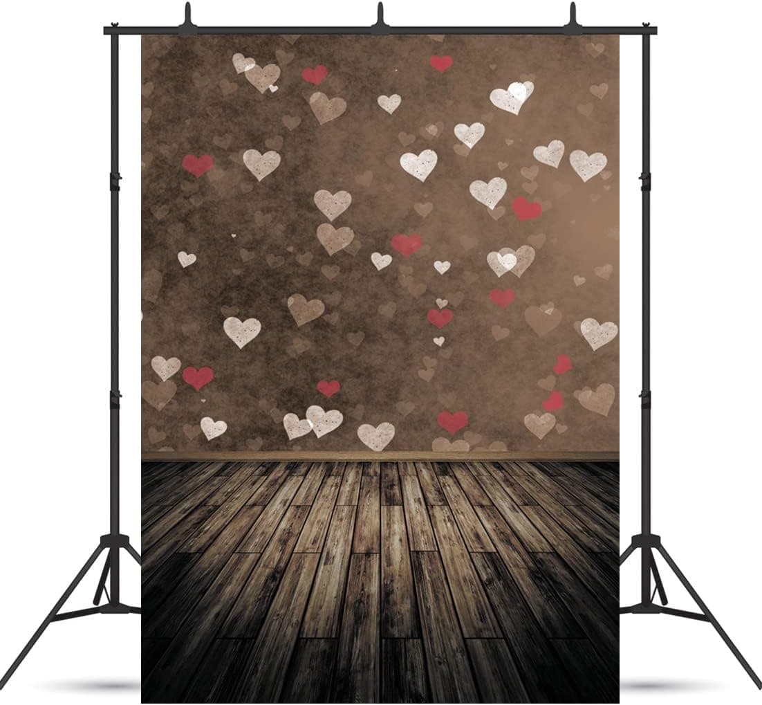 WOLADA 5x7FT Valentine's Day Photography Backdrop Vintage Wood Floor Backdrops Romantic Love Theme Backdrop Wedding Anniversary Engagement Wedding Party Decoration Photo Backdrop Studio Props 10876