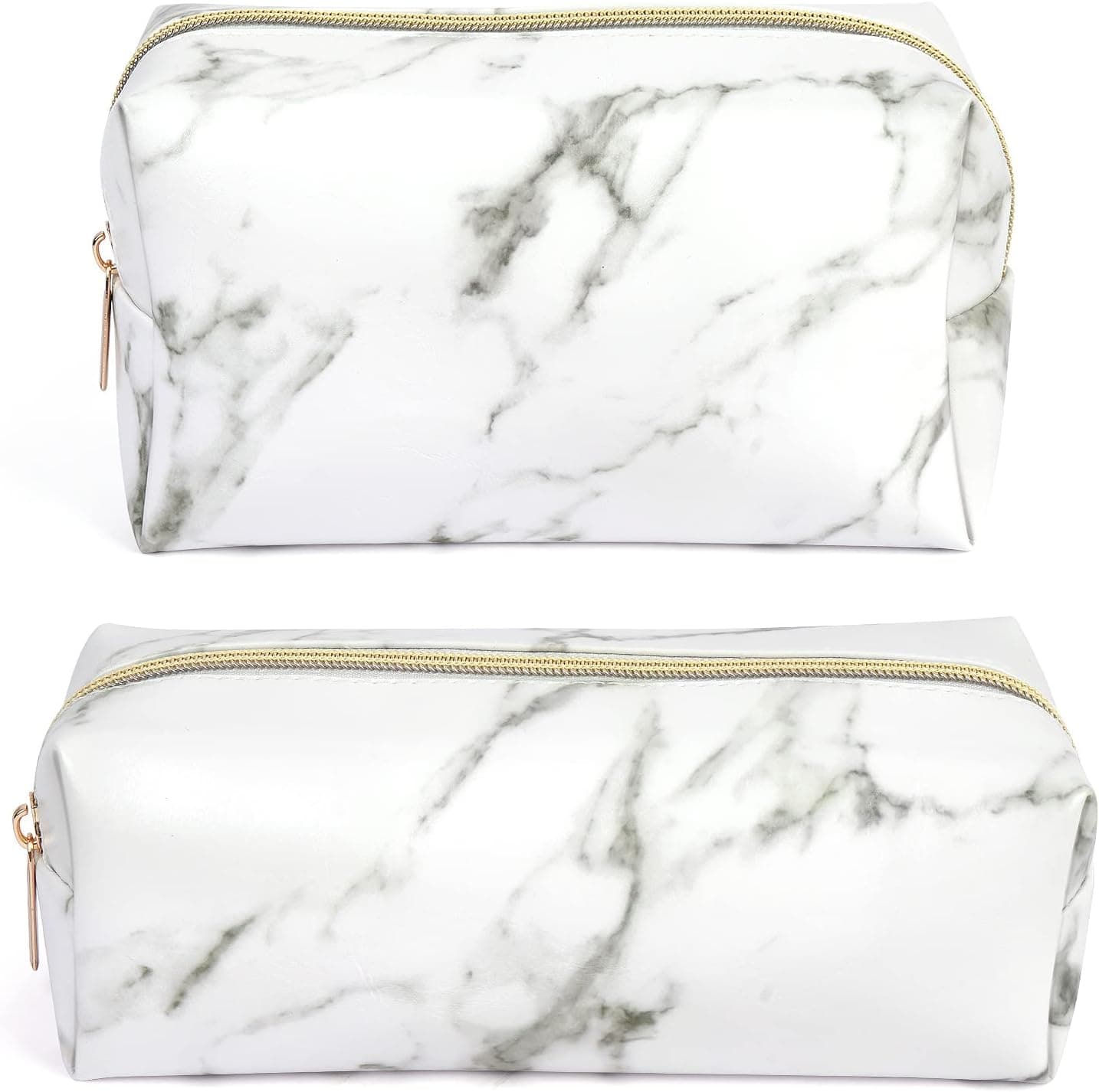 MAANGE Small Makeup Bag, 2 PCS Cosmetic Bags for Women Travel Makeup Pouch Leather Make up Bag for Purse Portable Zipper Pouch - Marble
