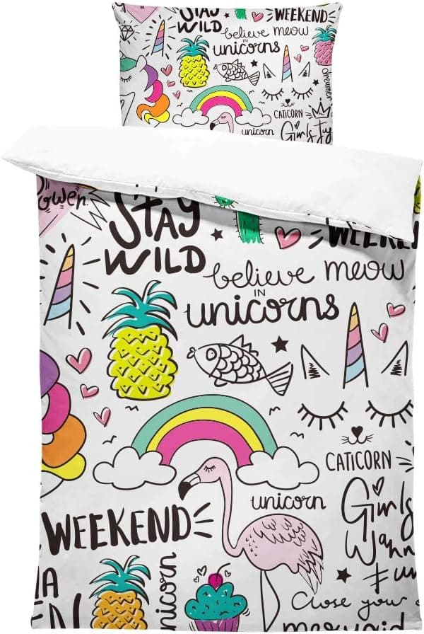 SHINICHISTAR Unicorn Comforter Set for Kids Teens Girls 3 Pieces Cartoon Drawing Bedding Sets Twin Size