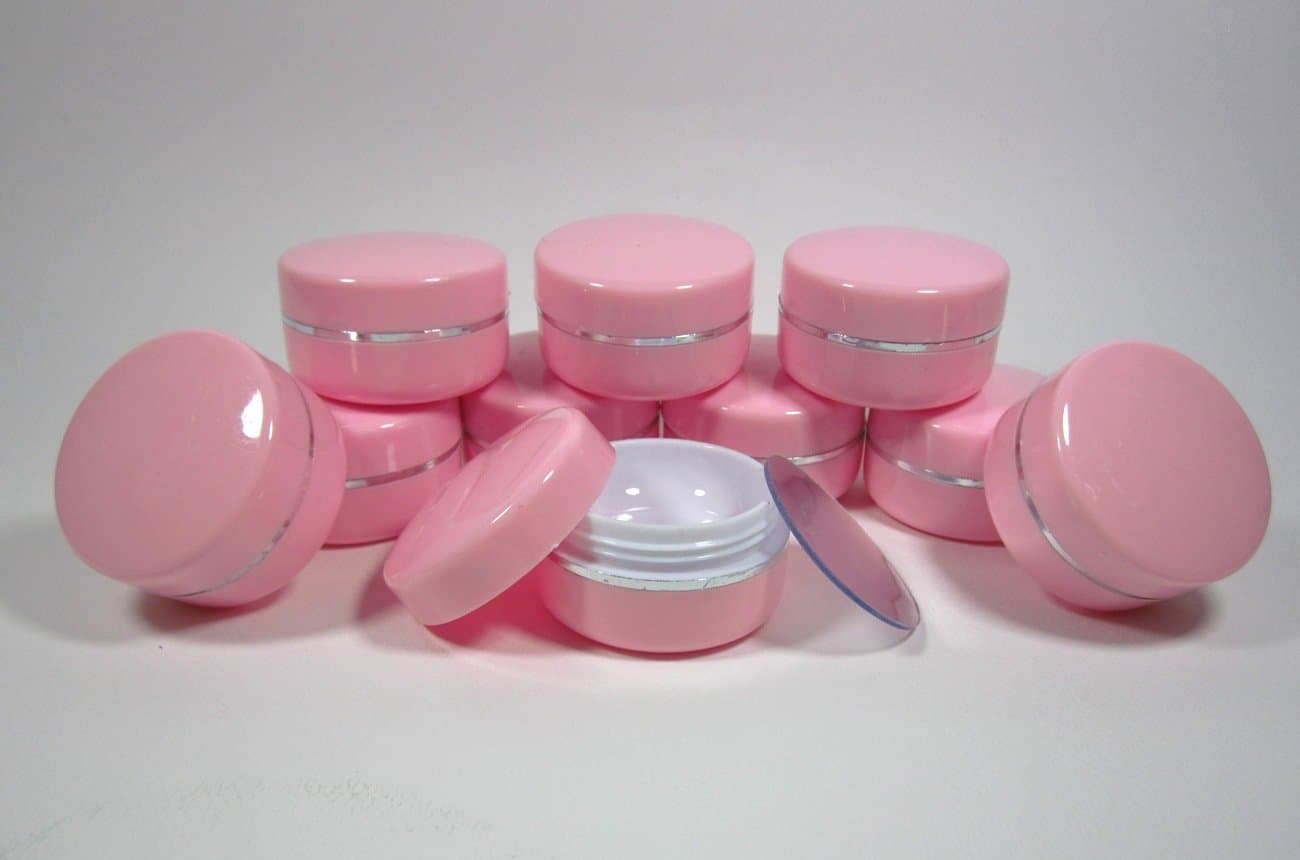 Pink Plastic Jar Container Empty Refillable Cosmetic Cream Makeup Lip Balm for Tester Sample Travel 10 g (Pack of 10 Pcs)