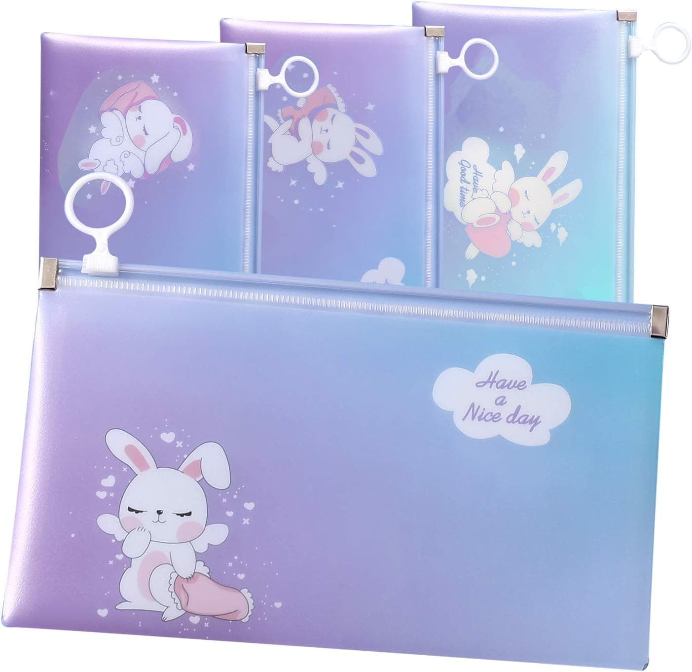 4PCS Face Cover Organizer Case Zipper Storage Bag Cosmetic Container Portable Face Covers Clips Mini Travel Bags Set of Assorted Colors Blue Pink Clear Green (Rabbit 4pcs)
