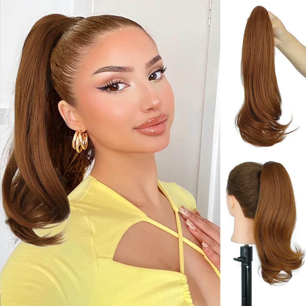 Cisyia Ponytail Extension for Women Natural Straight Ponytail Clip in Claw Hair Extension Natural Looking Synthetic Hairpiece (Auburn)