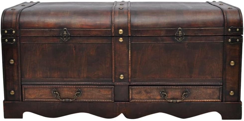 Extaum Vintage Style Storage Box, Trunk Cabinet, Wooden Treasure Chest, Decorative Medieval Chest Organizer Home Collection Furniture Decor Large Brown