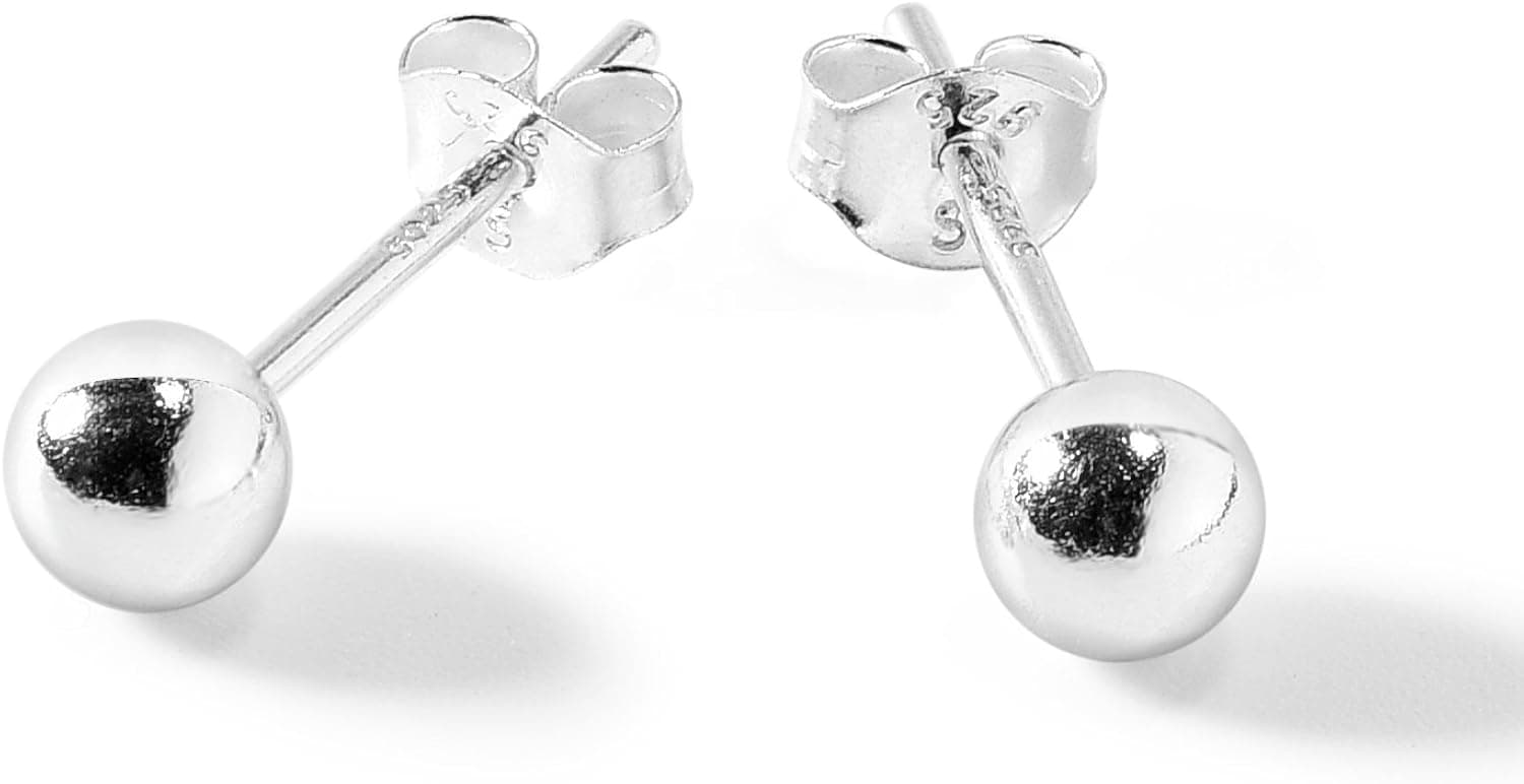 Sterling Silver Round Ball Stud Earrings with Matching Backings By Regetta Jewelry