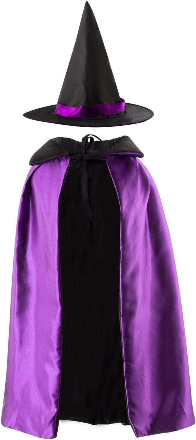 Acecharming Kids' Witch Cape with Hat Double Side Vampire Cloak for Halloween (Length 90cm, Purple)