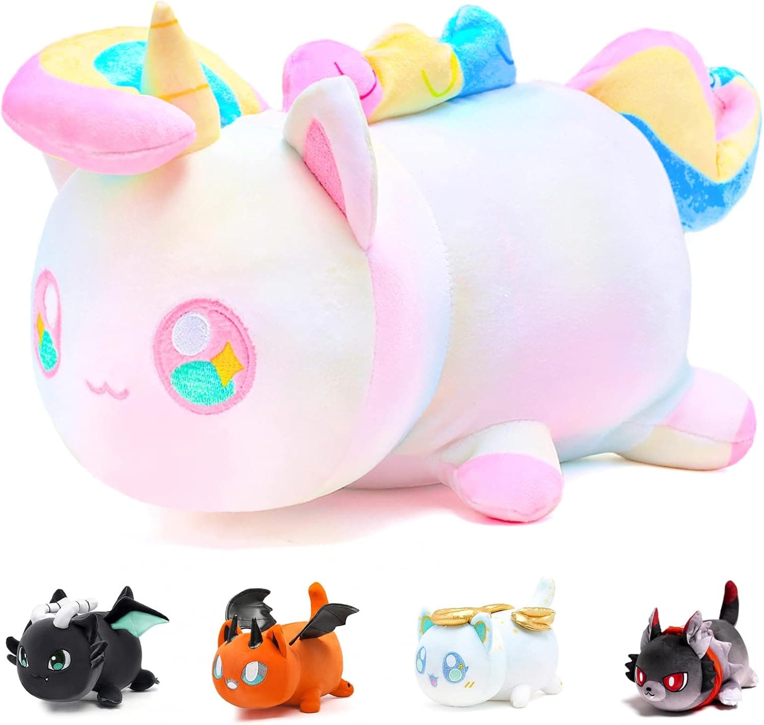 Angel Cat Demon Cat Unicorn Cat Dragon Cat 10" Plushies Collectible - Cute Cat Food Stuffed Animal Plush Pillow - Soft Rainbow Hamburger Donut Doll Gift for Fans and Kids at Parties (Unicorn Cat)