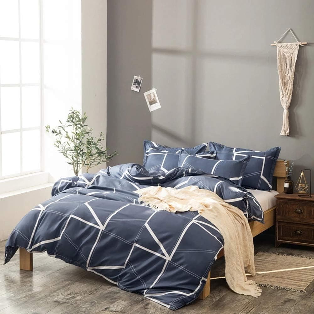 3-Piece Striped Bedding Duvet Cover Sets Fit Queen Bed Gray