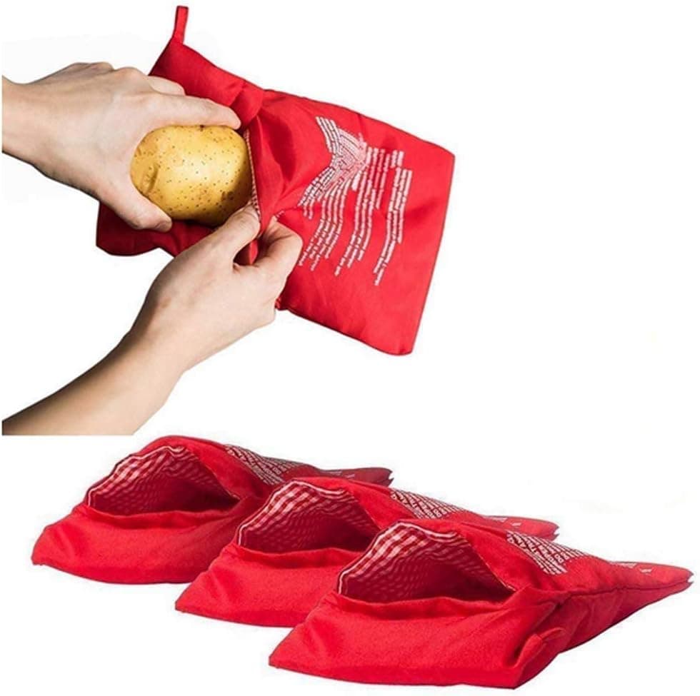 4 Pcs Red Potato Microwave Pouch Reusable Cooker Bag Cooker for Potatoes Corn Cobs Yams Just in 4 Minutes (Red 10 inch x 8 inch)