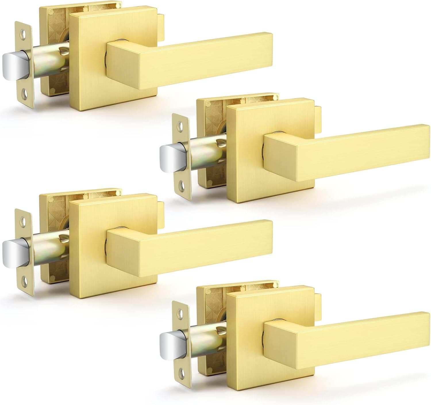 Bonpoly 4 Pack Hall and Closet Door Knob Lever, Brass Interior Door Handles, Heavy Duty Door Levers, Passage Door Handle Set Durable Door Hardware, Left or Right Handing, Door Handle Set