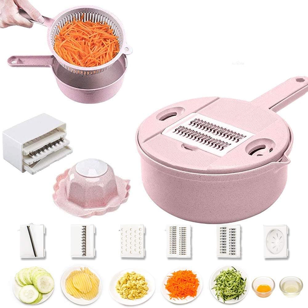 Vegetable Mandoline Slicer - 10 in 1 Vegetable Spiralizer Cutter and Shredder - Kitchen Multipurpose Julienne Grater with Guard and Egg white Separator - Low Carb Meals Veggie&Food Dicer (Pink)