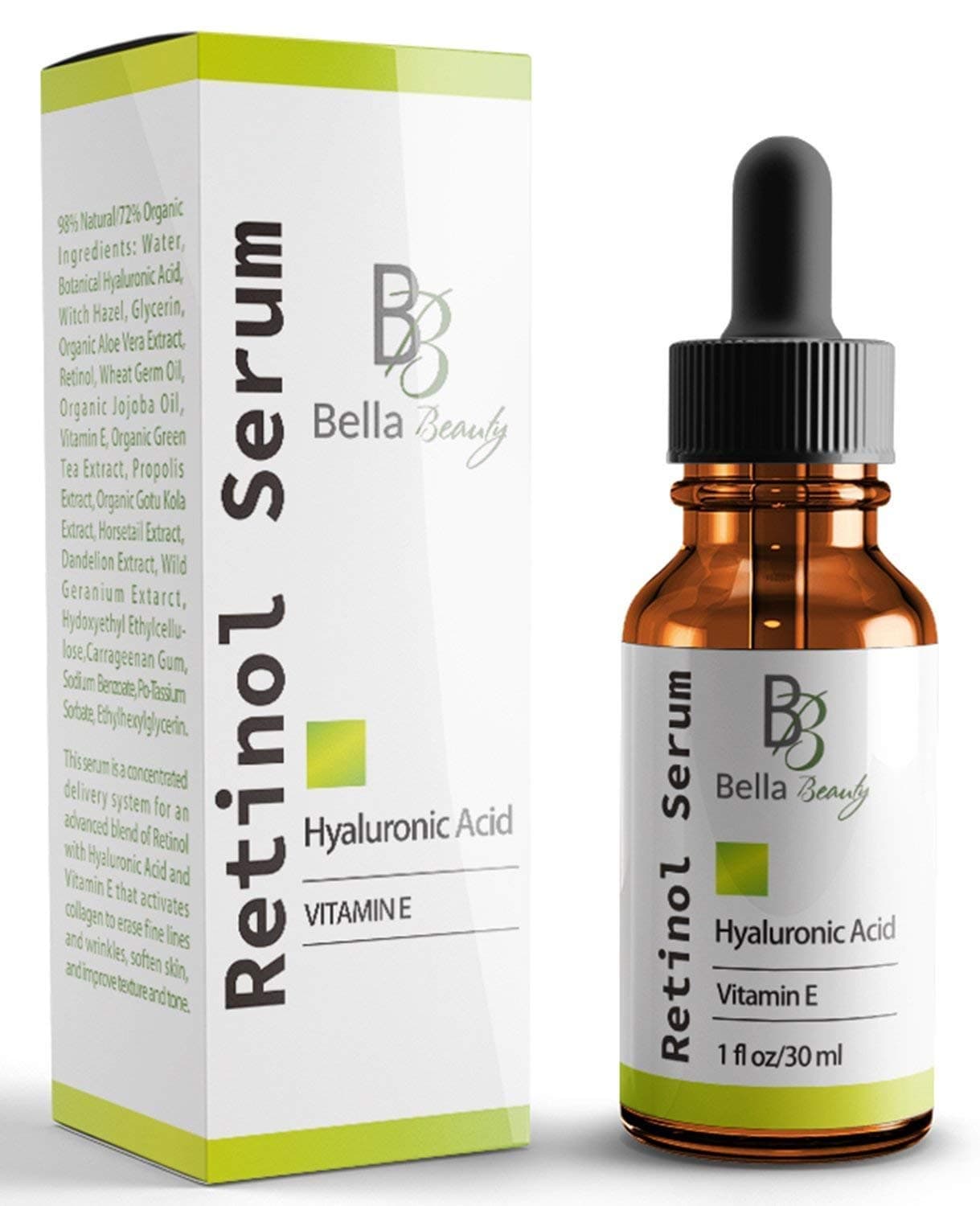 Anti Aging Hyaluronic Acid and Retinol Serum 2.5% for Face with Vitamin E For Oily Acne Skin - Best Retinol Facial Moisturizer - Reduce Fine Lines - Wrinkle - Dark Spots - Pure Organic Ingredients 1Oz
