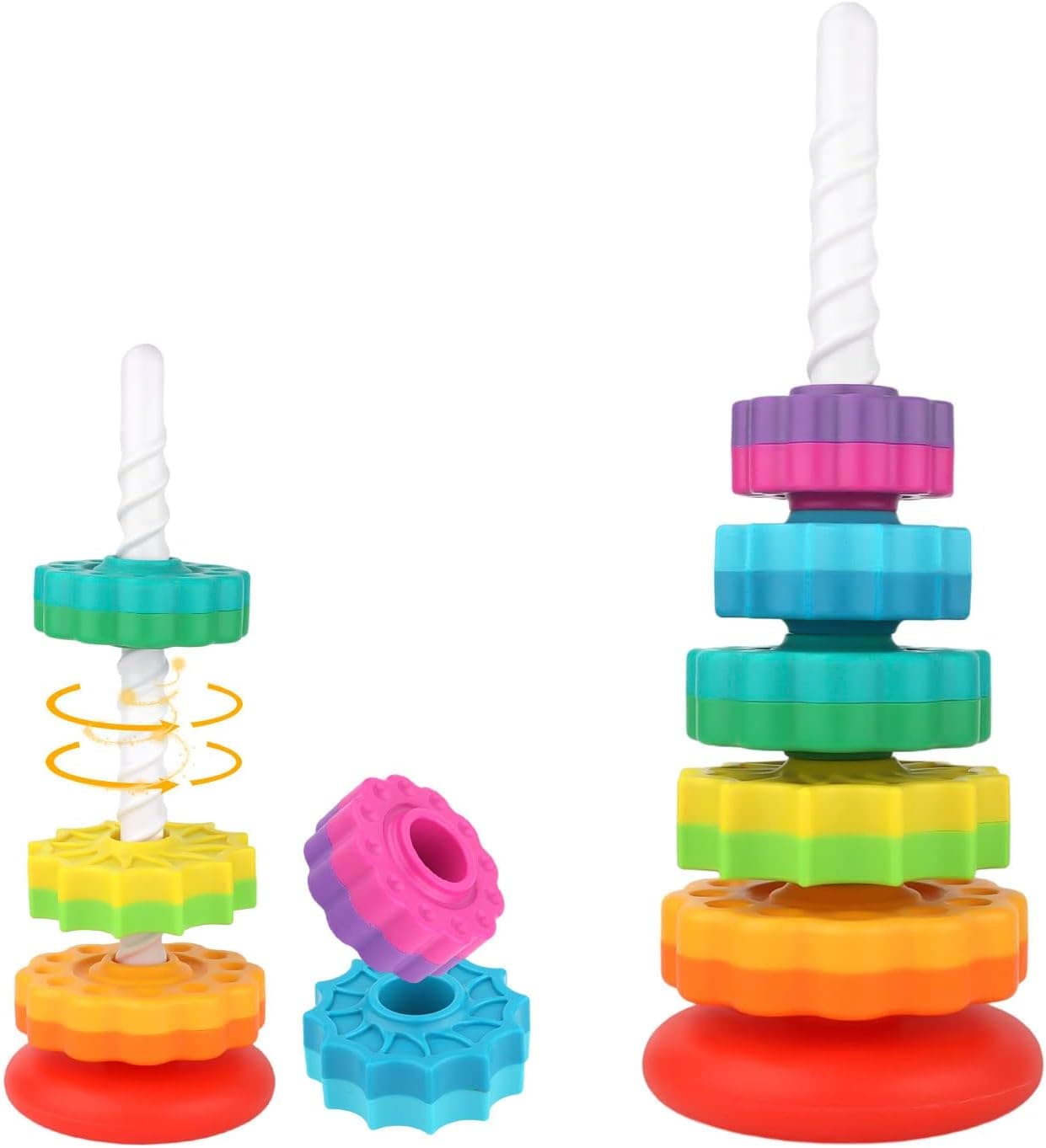 Spinning Stacking Toys, Rainbow Tower Stacker Interesting Rainbow Spinning Wheel Toy BPA Free Early Education Kids Brain Development Toys Family Games for 12 Months +, Develop Cognition Ability