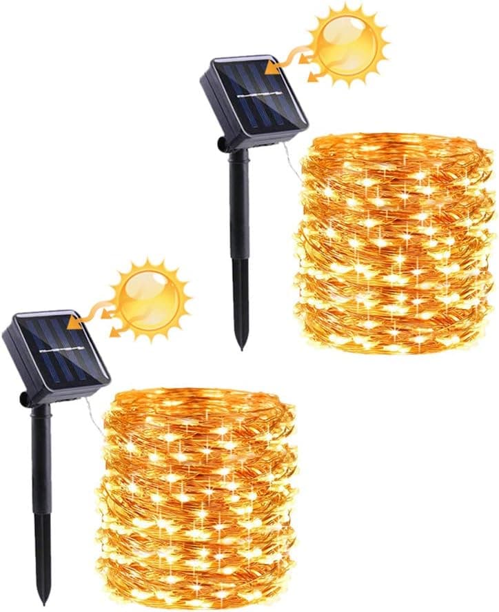 Toodour Solar Christmas Lights, 2 Packs 33ft 100LED 8 Modes Silver Wire Solar String Lights, Waterproof Fairy Lights for Outdoor, Patio, Garden, Party, Wedding, Christmas Decorations (Warm White)