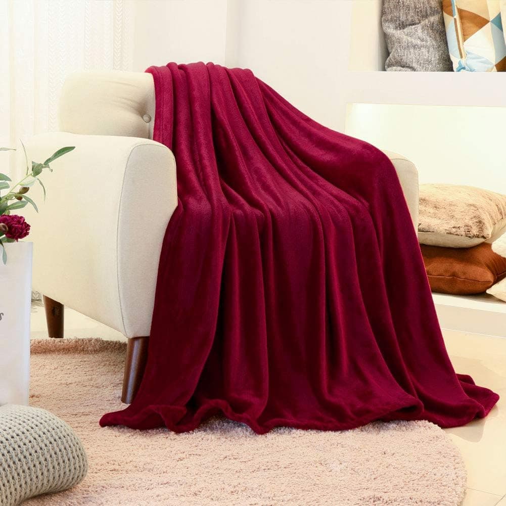 FY FIBER HOUSE Flannel Fleece Throw for Couch, Microfiber Blanket,50 by 60-Inch,Red