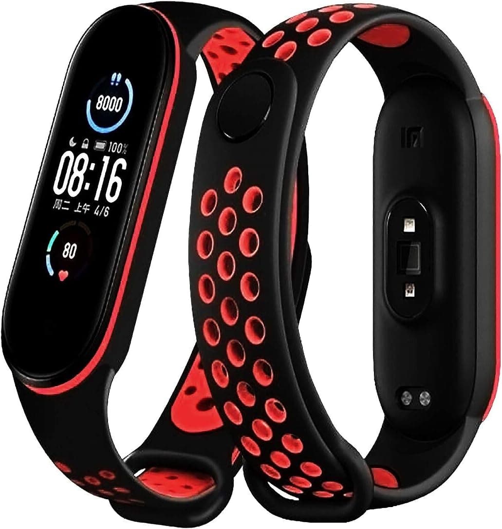 RYTECH Straps Bracelet for Xiaomi Mi Band 5, Soft Silicone Replacement Band Adjustable Sport Smart Wristband for Xiaomi Mi Band 5, Soft, Beautiful, Comfortable (Black&Red)