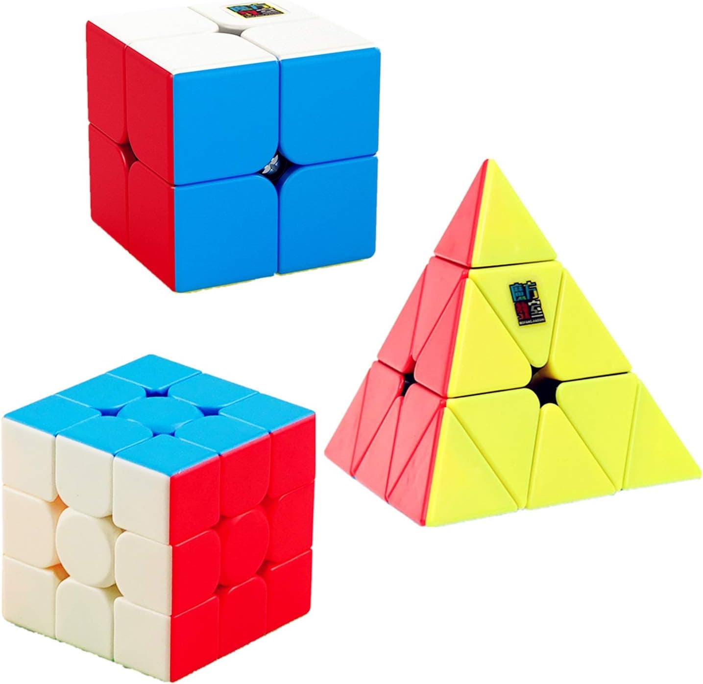 Liangcuber Moyu Meilong Speed Cube Set, MoYu MeiLong Speedcubing Bundle 2x2 3x3 & 3x3 Pyramid Stickerless Bright Magic Cube Puzzle