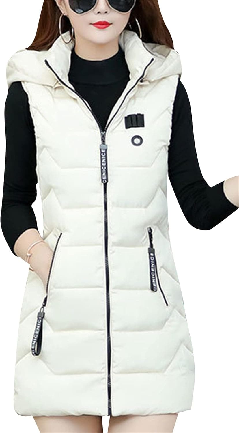 YMING Womens Winter Hooded Quilted Vests Warm Long Down Vest Slim Fit Jackets Outwear with Pockets Plus Size