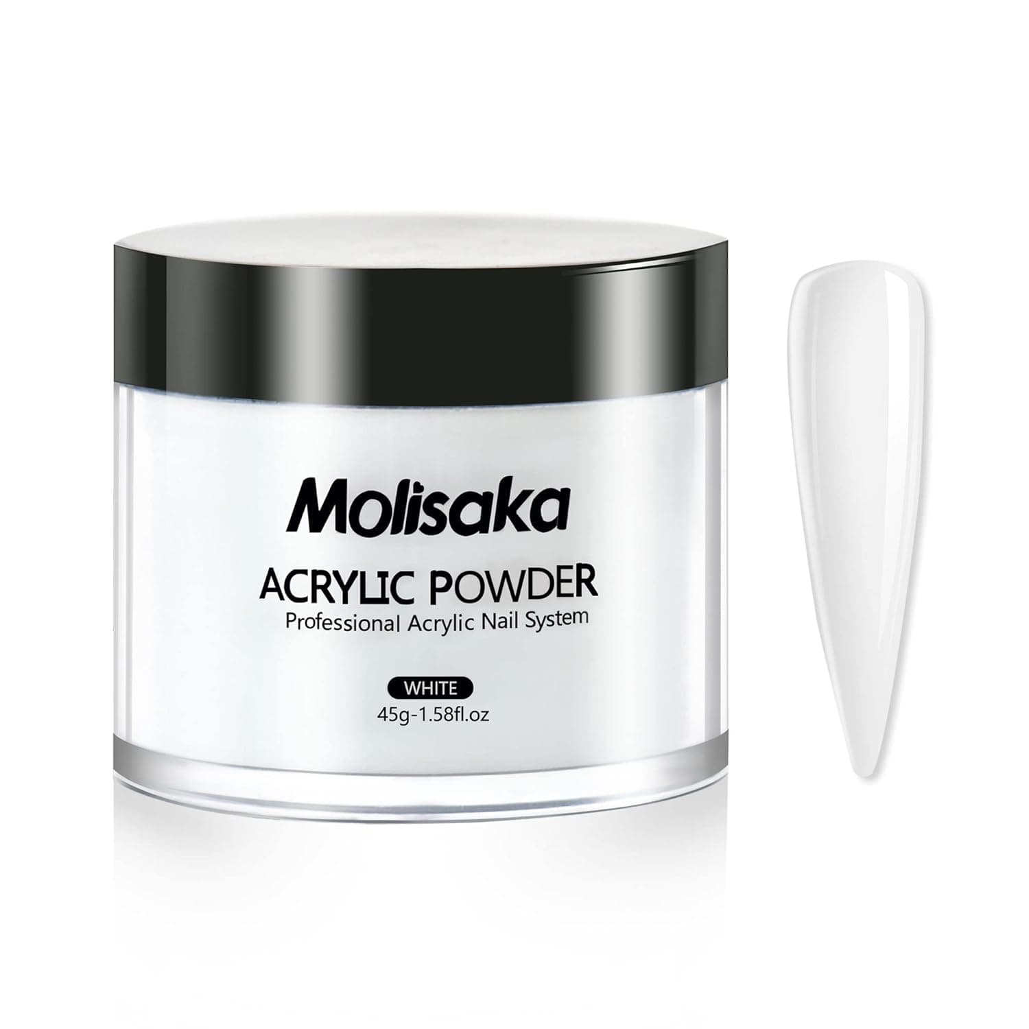 Molisaka White Acrylic Powder for Nails, Professional Acrylic Nail Powder, Lasting Acrylic Powder for Extension French Nail Art, Acrylic Nail Supplies Sets for Nails Beginners or Salon (1.58oz)
