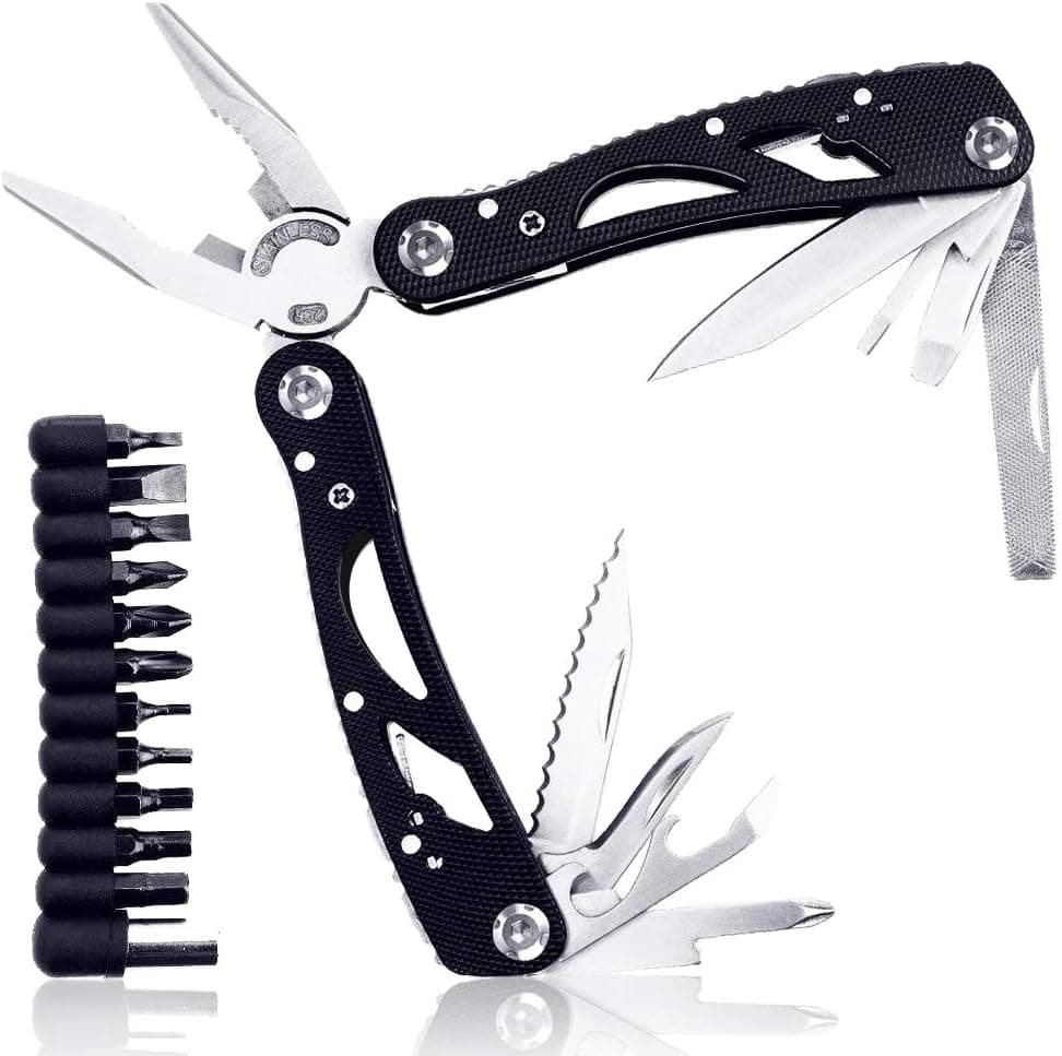 Multitools Folding Plier Portable Knife Piler, Sheath and Bit Screwdriver Kit in Durable Stainless Steel for Hiking, Hunting, Fishing and Indoor DIY Repairing