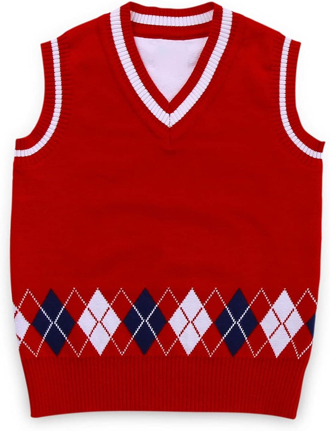 Little Boys Waistcoat Cotton Fleece Vintage Sleeveless Sweater Winter Western Knitwear for Unisex Kids 3-4T Red