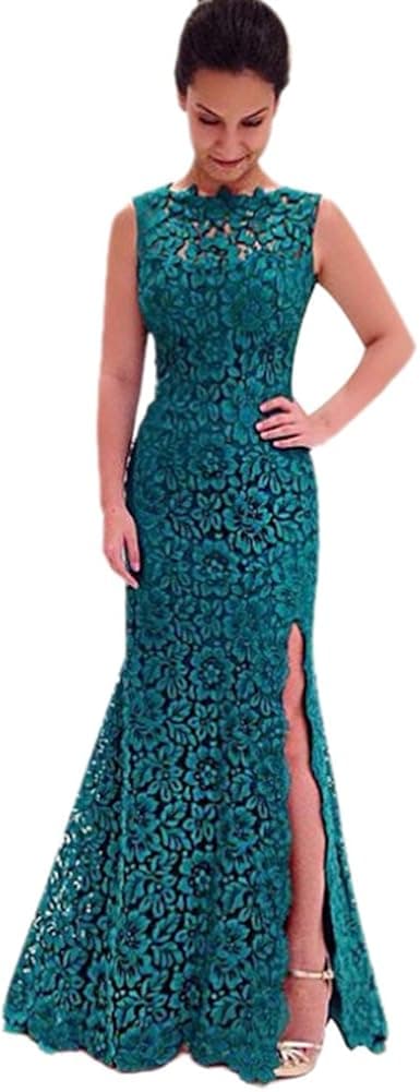 ROPALIA Womens Full-Length Cocktail Party Prom Ball Dress Formal Evening Gown (Asia S/US4, Green Flower)