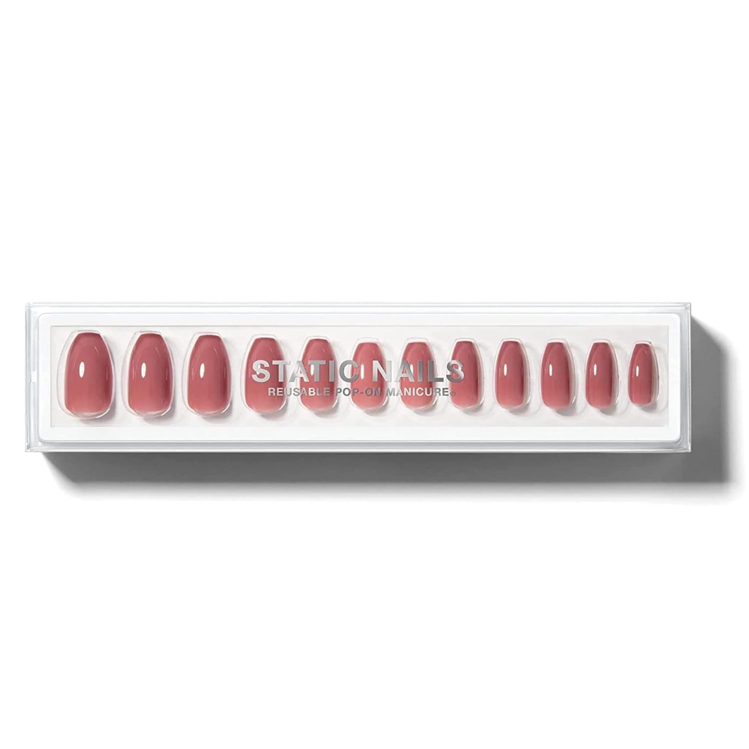 Static Nails Reusable Pop-On Manicure Set, Non-Damaging Glue-On Nails (Dusty Rose Coffin) - False Nails with Static Nail Glue, Nail Set, Fake Acrylic Press On Nails