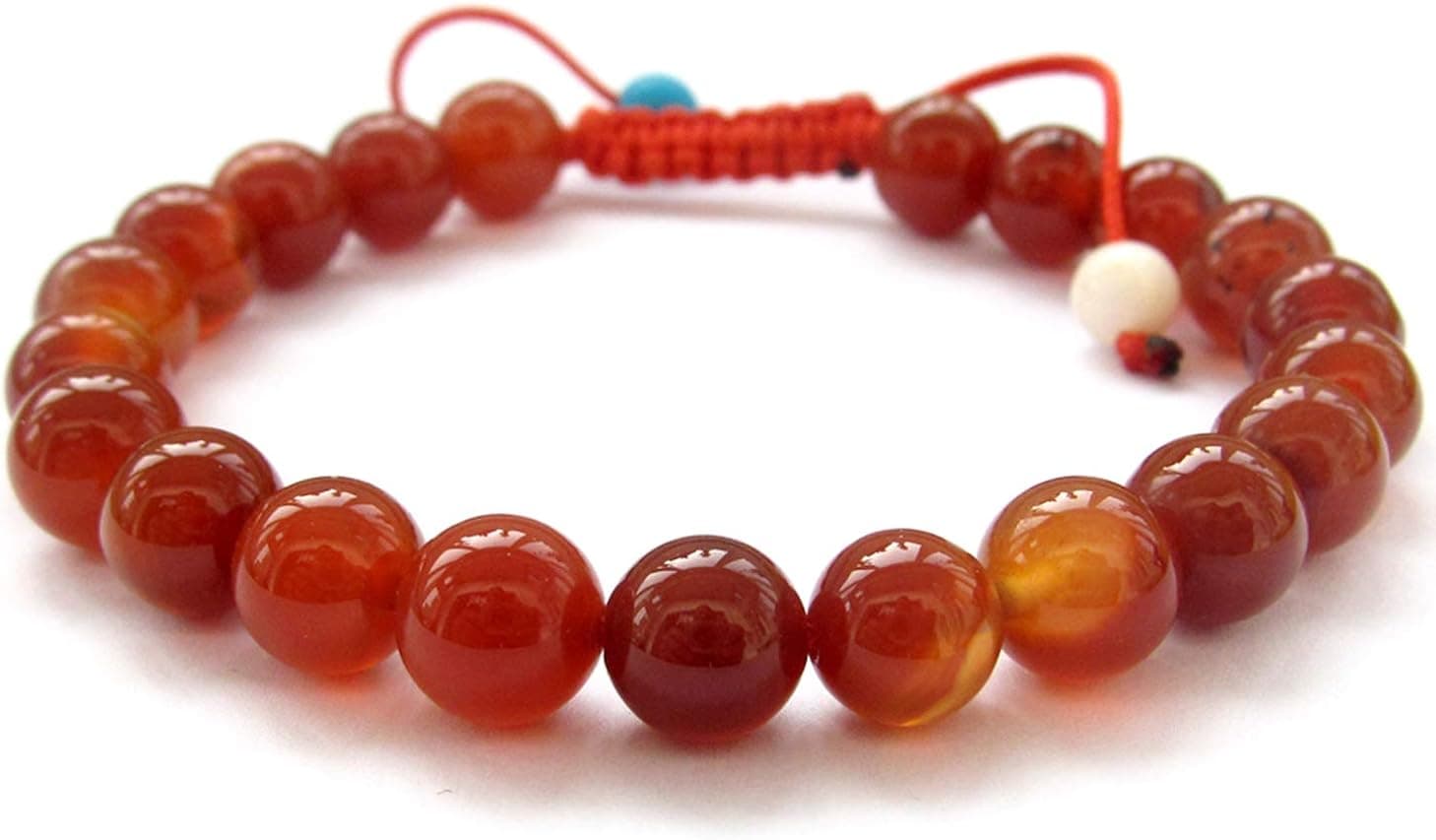 OVALBUY 8mm Red Agate Beads Wrist Mala Bracelet for Meditation