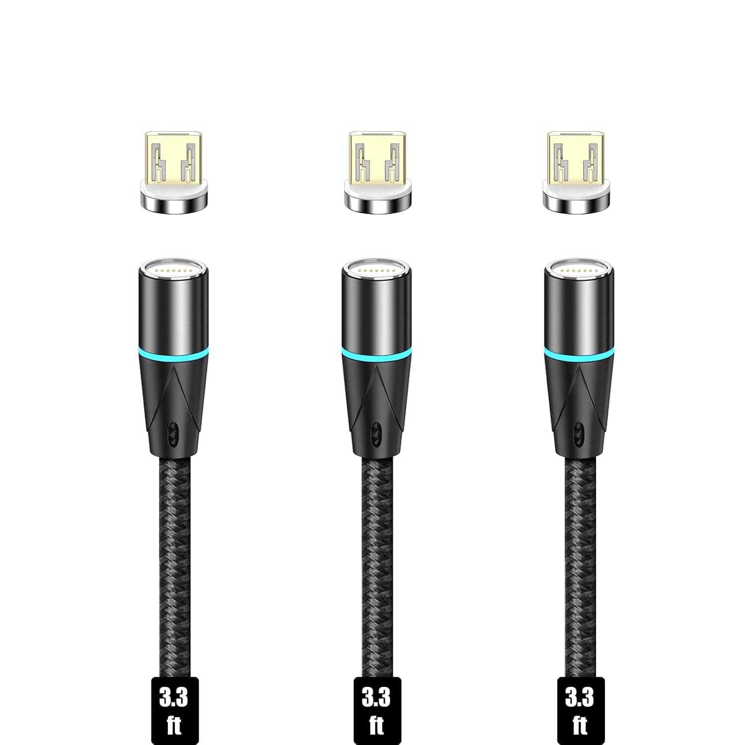 NetDot Gen12 Micro USB [3.3ft,3 Pack Black] Magnetic Fast Charging Data Transfer Cable Compatible with Android Device