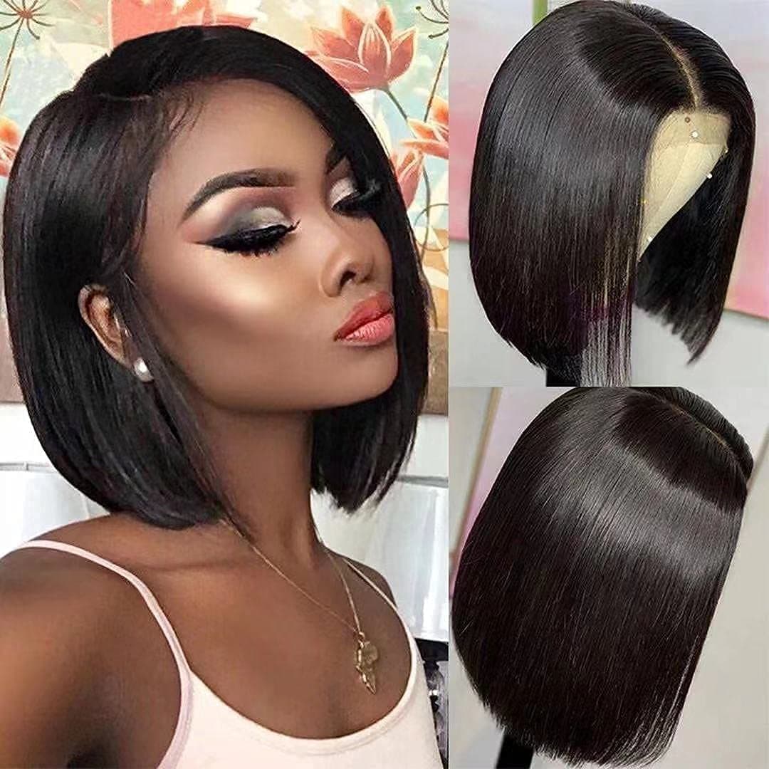 12 Inch Bob Wig Human Hair 4x4 Lace Closure Wigs Pre Plucked with Baby Hair Brazilian Virgin Human Hair Straight Bob Lace Front Wigs for Black Women 130% Density